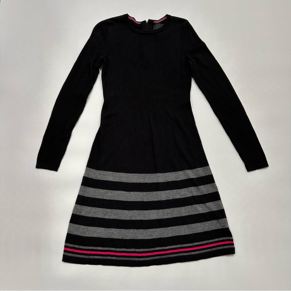 Cynthia Rowley Women’s Black and Gray Striped Merino Wool Sweater Dress Size XS